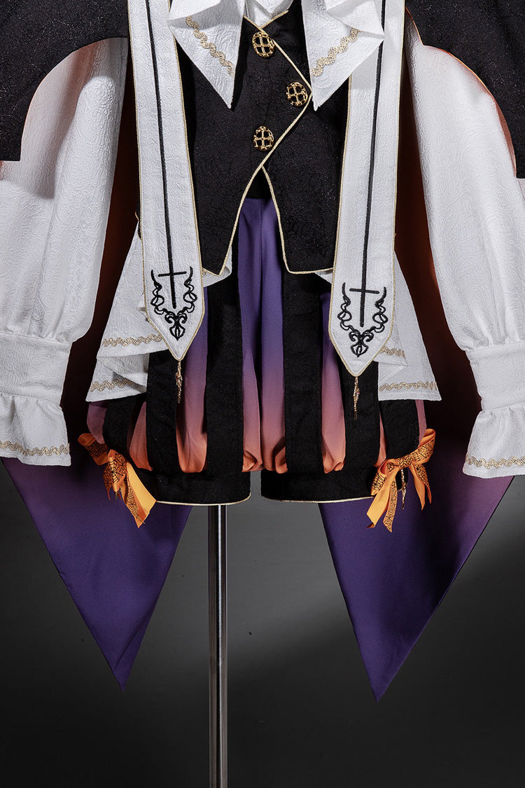 Black/Brown [Little Devil] Stand Collar Long Sleeves Gradient Print Ruffle Bowknot Gothic Prince Ouji Lolita Set
