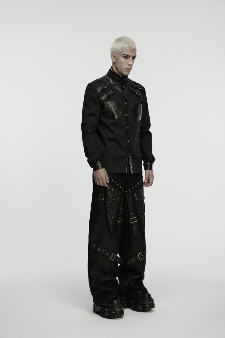 Black Studded Buckled Eyelet Men's Punk Pants