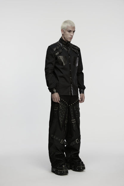 Black Studded Buckled Eyelet Men's Punk Pants