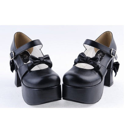 Black Round Toe Strap Bow Platform Classic Lolita Shoes