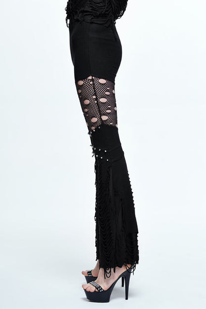 Black Punk Sexy Broken Holes Slim Fit Flared Womens Pants
