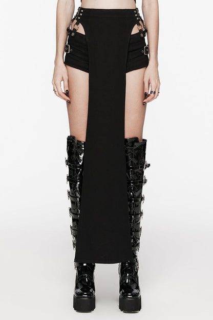 Black Rivet Buckle Women's Punk Removable Shorts