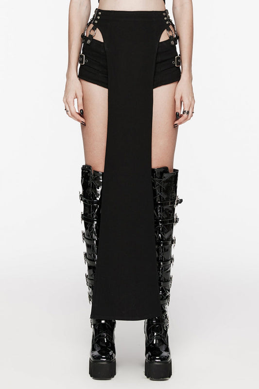 Black Rivet Buckle Women's Punk Removable Shorts