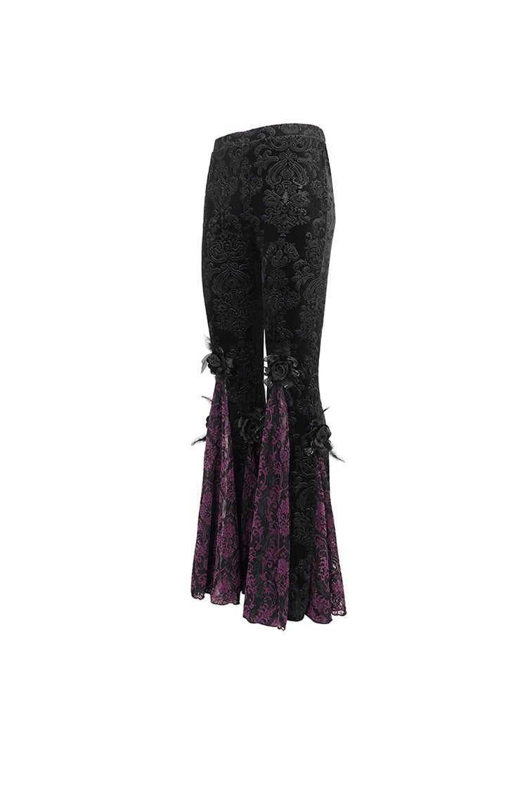Black/Purple Printed Lace Embroidered Women's Gothic Flared Pants