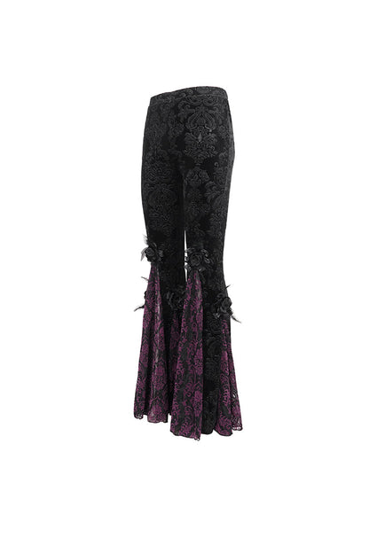 Black/Purple Printed Lace Embroidered Women's Gothic Flared Pants