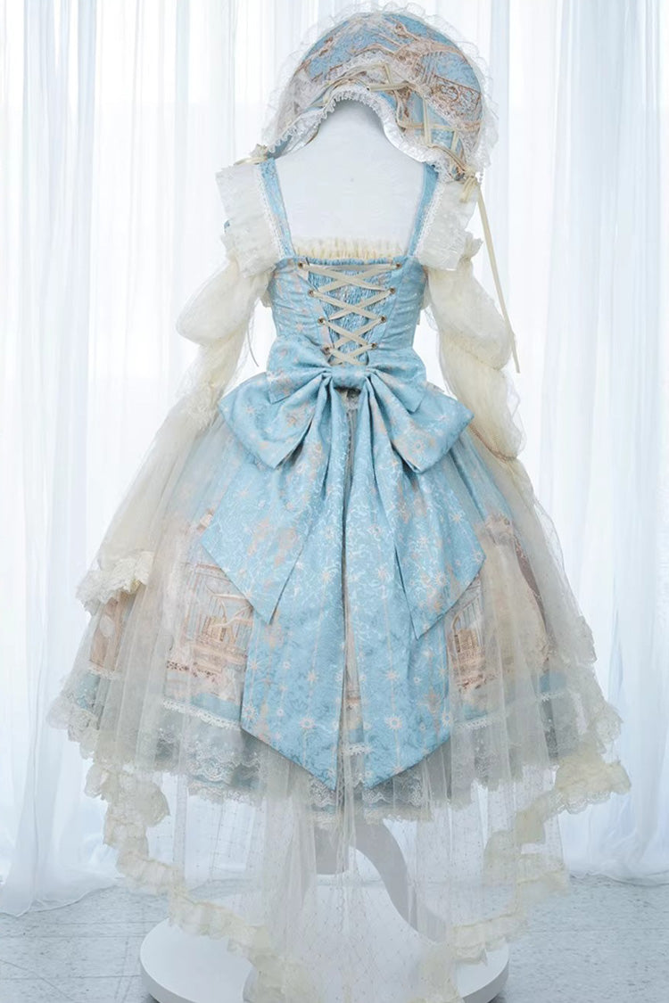 Blue [Unicorn] Print Sleeveless Multi-Layered Embroidery Bowknot Lace Sweet Lolita Jsk Dress