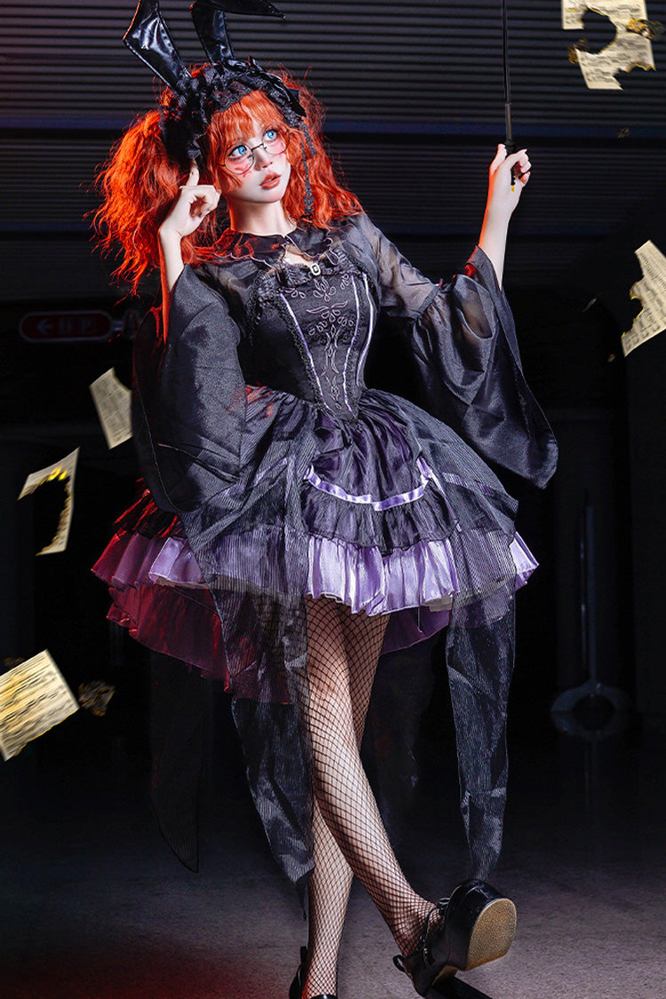 Black/Purple [Devil Girl] Print Ruffle Embroidery Gothic Lolita Jsk Dress