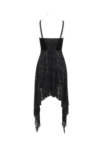 Black Stretch Pentagram Flock Print Sexy Sheer Women's Gothic Dress
