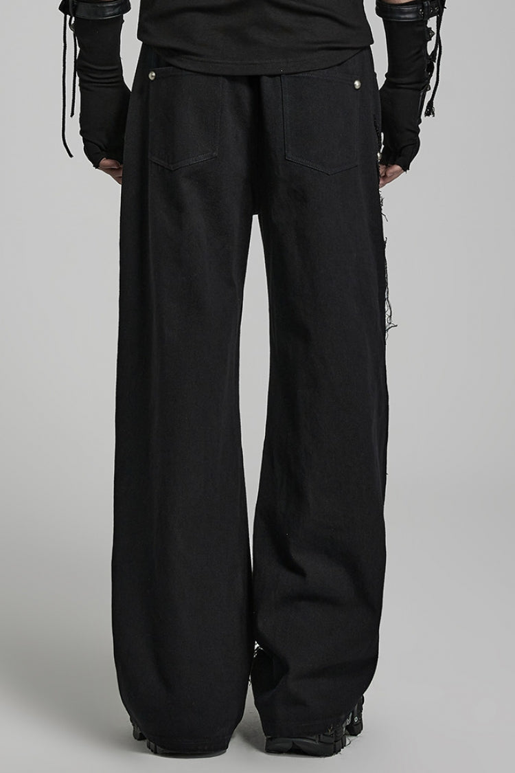 Metal Rivet Decoration Stitching Mesh Ripped Men's Steampunk Straight Pants 2 Colors