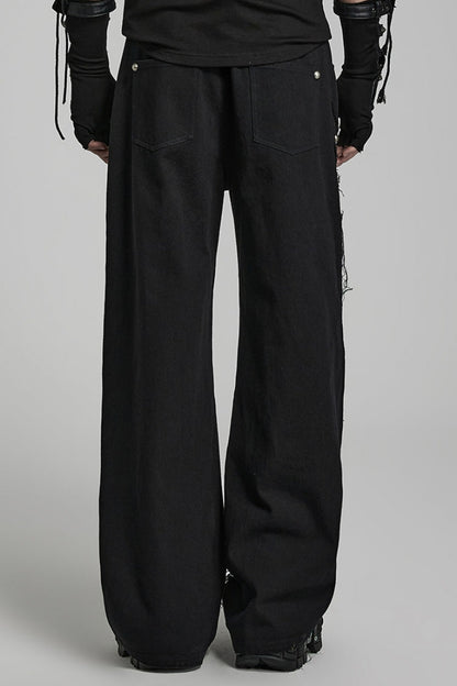 Metal Rivet Decoration Stitching Mesh Ripped Men's Steampunk Straight Pants 2 Colors