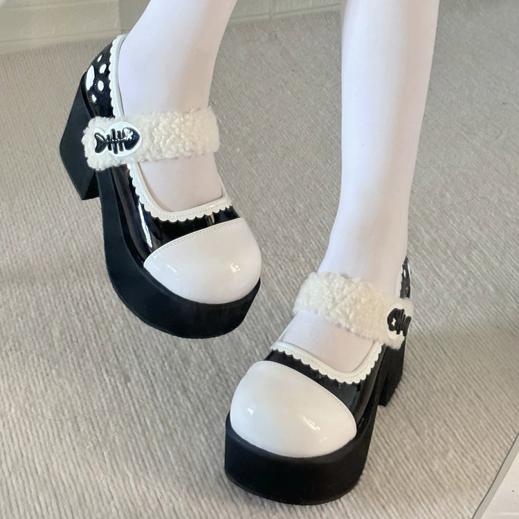 Fishbone-Style Single-Strap Buckle Sweet Lolita Platform Shoes