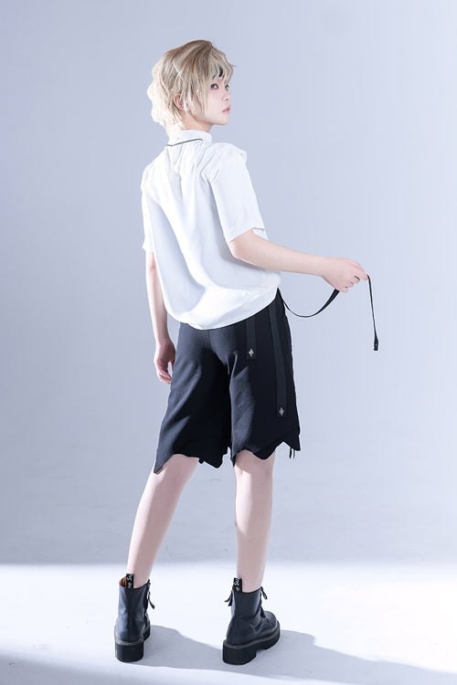 White Stand Collar Shoulder Expansion Spooky Shadow Embroidered Ouji Lolita Short Sleeves