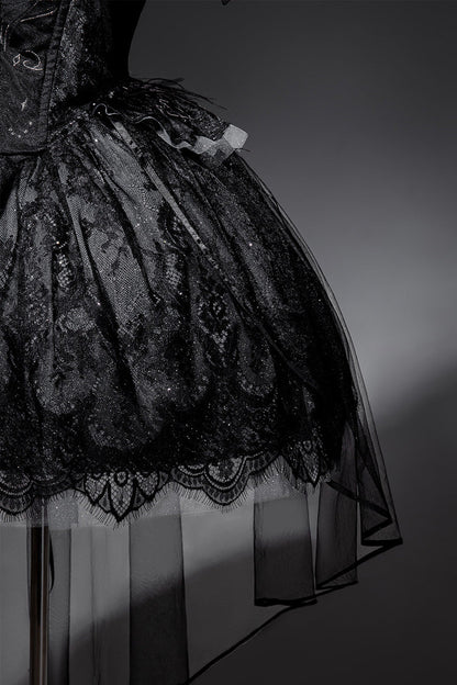 Black [Star Swan Dream] Ruffle Embroidery Bowknot Lace Gothic Lolita Jsk Dress