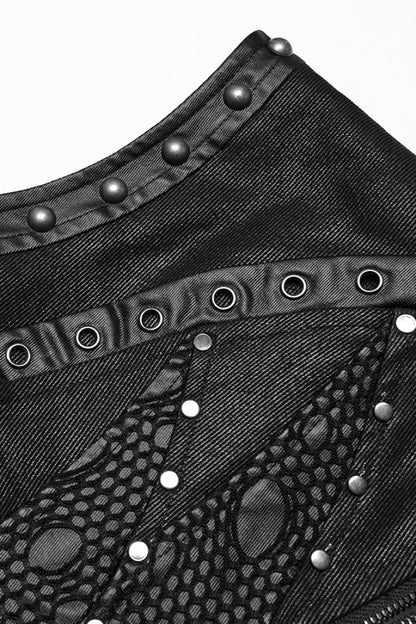 Black Stand Collar Stitching Mesh Men's Punk Vest