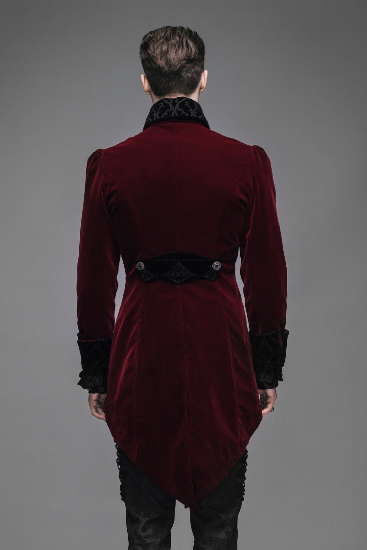 Wine Formal Party Turn Down Collar Long Sleeves Mens Gothic Swallowtail Coat