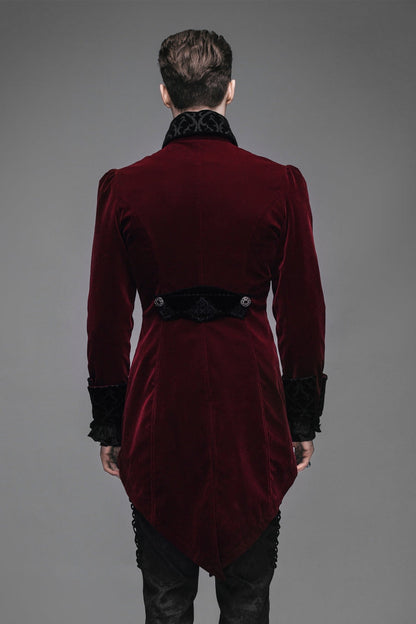 Wine Formal Party Turn Down Collar Long Sleeves Mens Gothic Swallowtail Coat