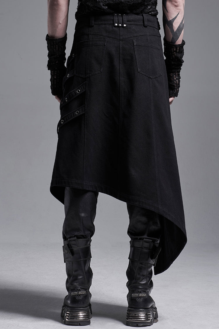 Black Rings Irregular Men's Gothic Skirt with Belts