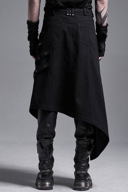 Black Rings Irregular Men's Gothic Skirt with Belts