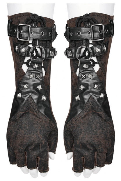 Rivets Print Lace-Up Men's Steampunk Gloves 2 Colors