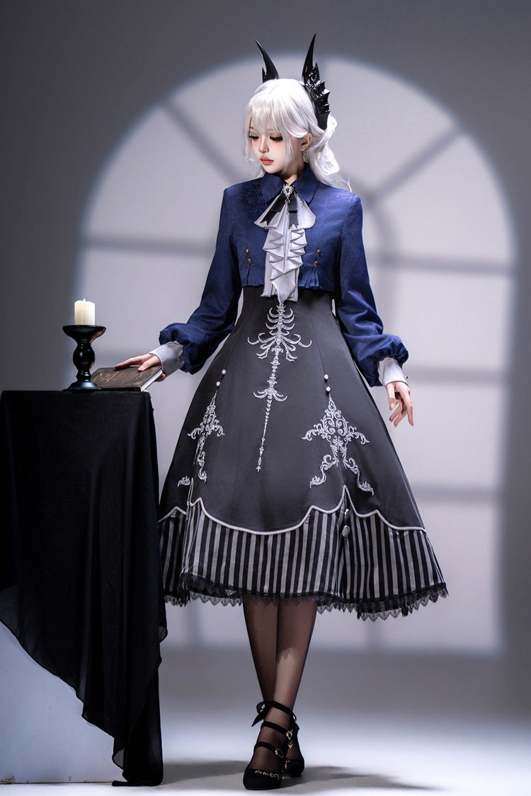 Black Printed Embroidered Gothic Vintage Elegant Lolita Jsk Dress Set