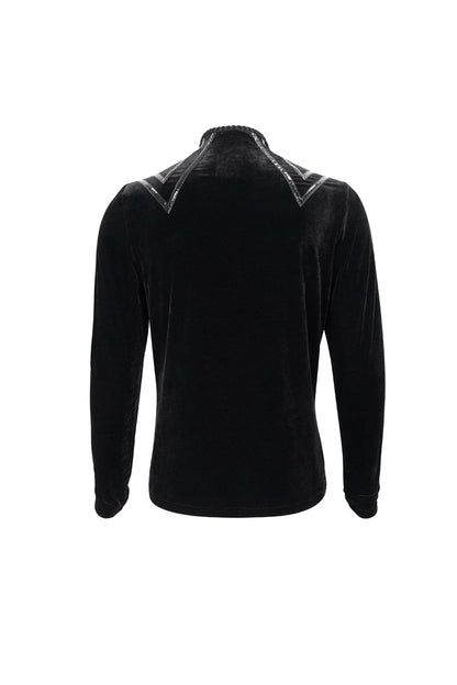 Black Round Collar Long Sleeves Stripes Splice Velvet Men's Gothic Shirt