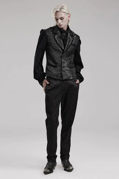 Men's V Collar Sleeveless Print Luxury Gem Four Button Stitching Gothic Vest 2 Colors