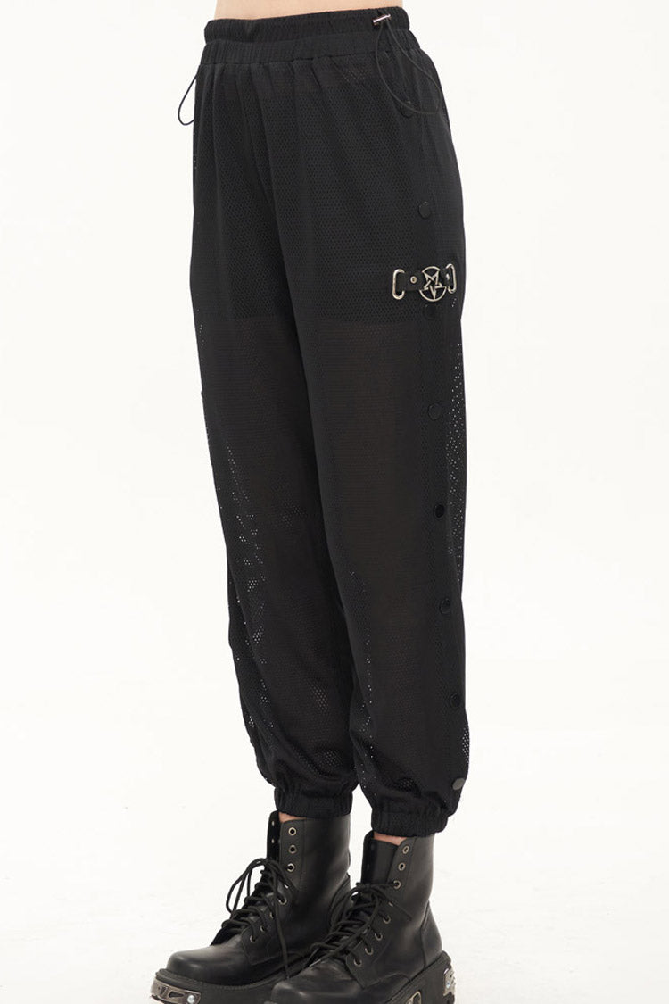 Black Punk Sports Style Metal Five-Star Decoration Trouser Leg Button Detachable Women's Long Pants