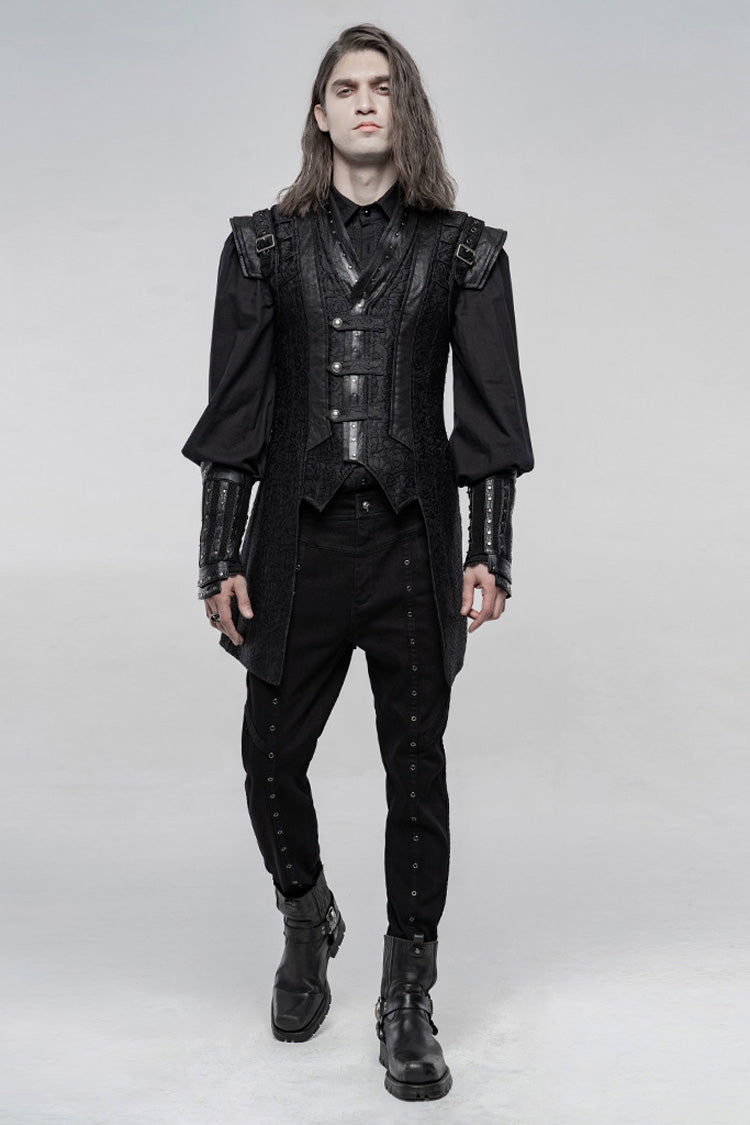 Black Stand Collar Sleeveless Buckle Men's Punk Vest