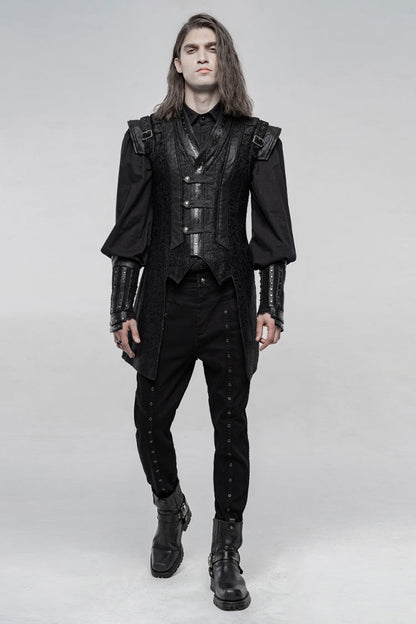 Black Stand Collar Sleeveless Buckle Men's Punk Vest
