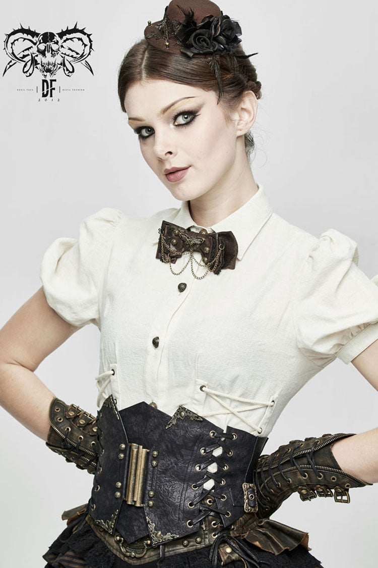 Brown Adjustable Crackled Metal Women's Gothic Decorative Bow Tie