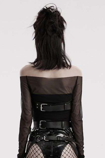 Black Women's Steampunk Buckle Faux Leather Body Harness