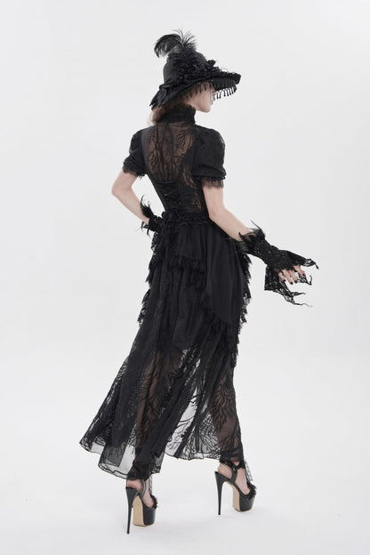 Black V Collar Short Sleeves Hanayome Lace Women's Gothic Wedding Dress