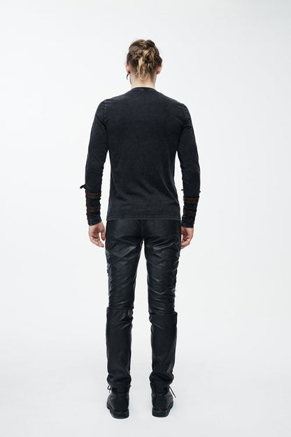 Brown Long Sleeves Designer Mens Punk T-Shirt