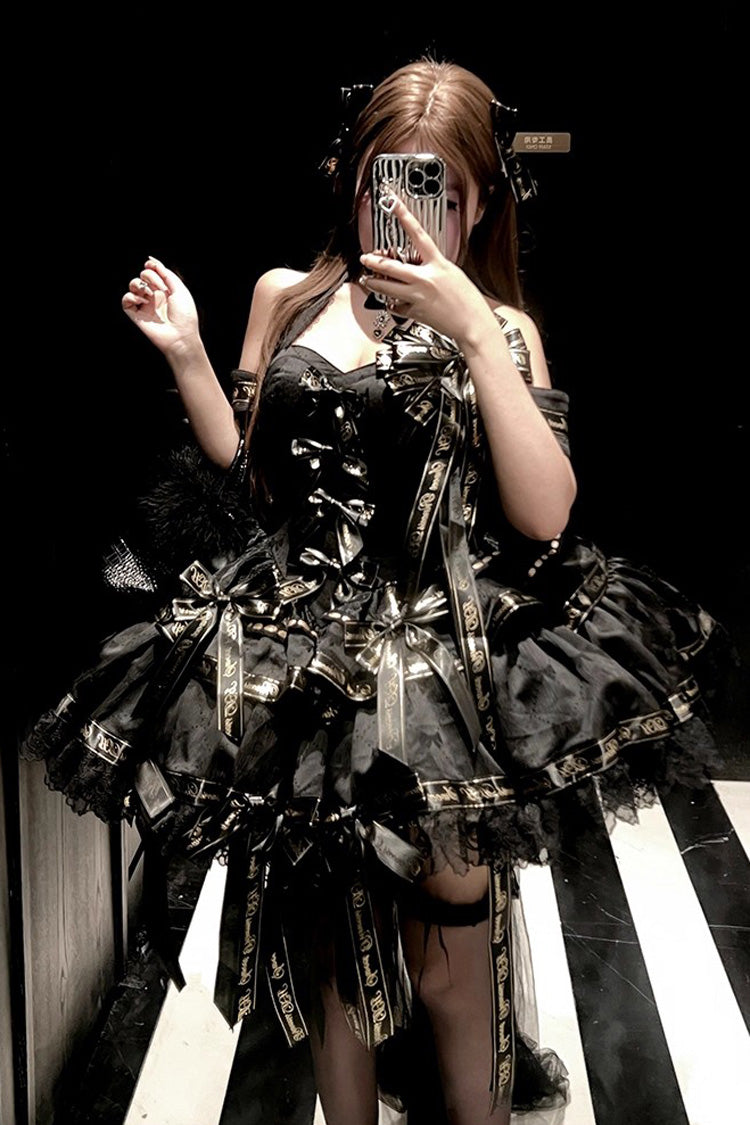 Black [Young Lady] Halterneck Sleeveless Multi-Layered Ruffle Bowknot Elegant Princess Gothic Lolita Dress