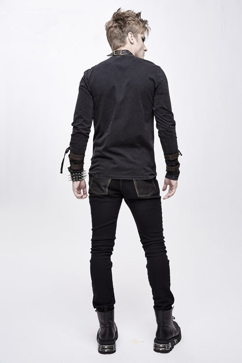 Punk Rock Bronze Fitted Leather Cross Mens Pants