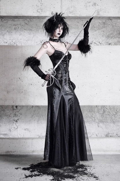 Black [Snake Eye Shadow] Sleeveless Print Stitching Slim Gothic Lolita Jsk Dress