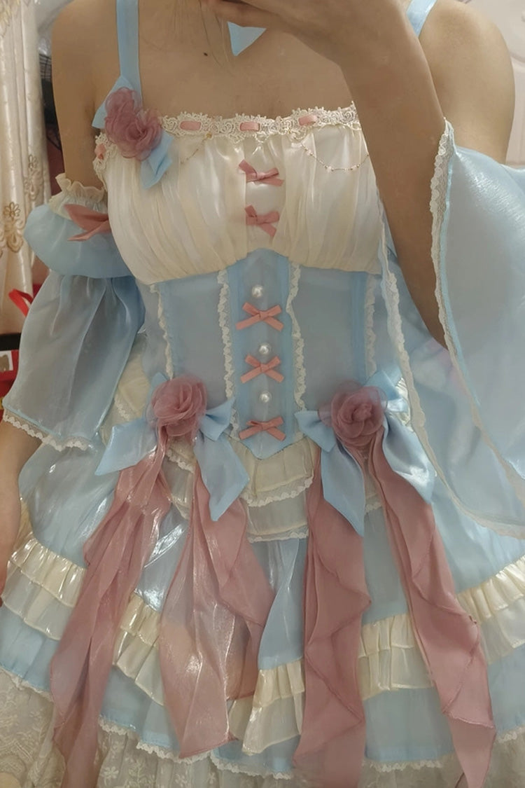 Blue [Heartbeat] Multi-Layered Ruffle Bowknot Lace Sweet Princess Lolita Jsk Dress