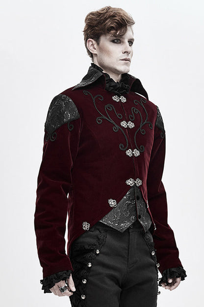 Red Vintage Embroidered Fake Two Pieces Gothic Mens Coat