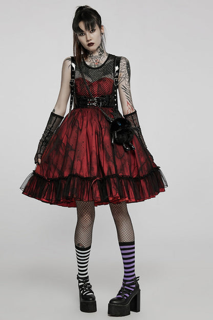 Black/Red Sleeveless Multi-layer Stitching Mesh Women's Gothic Elegant Lolita Dress