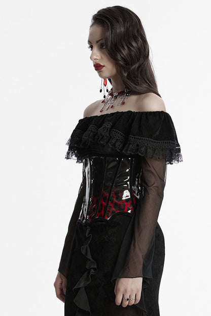 Black/Red Gradient Patent Leather Women's Gothic Underbust Corset