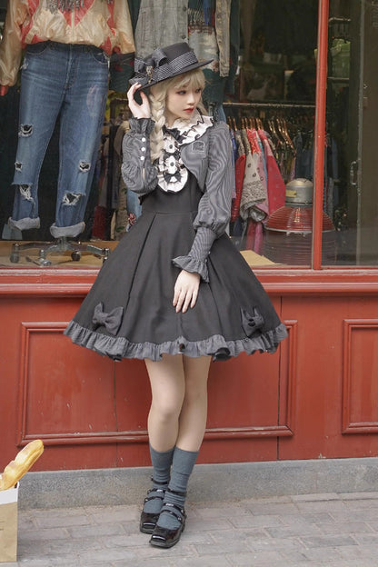 Black Viol Serenade Long Sleeves Bowknot Stitching Sweet Elegant Two Fake Pieces Lolita Dress