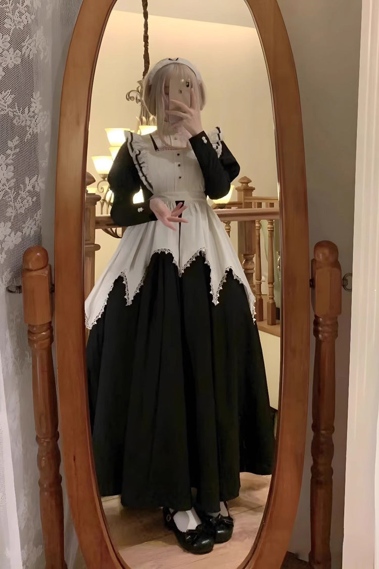 Black/White Nun Style Maid Long Puff Sleeves Slim Gothic Lolita Dress