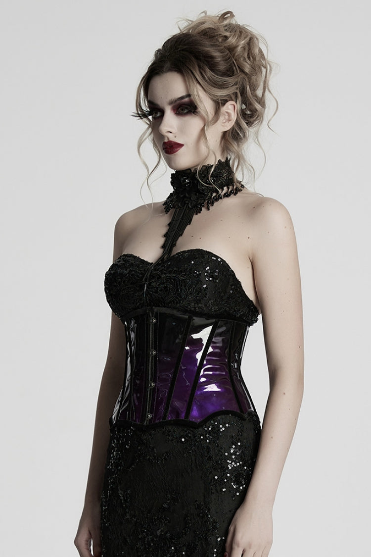 Black/Purple Gradient Patent Leather Women's Gothic Underbust Corset
