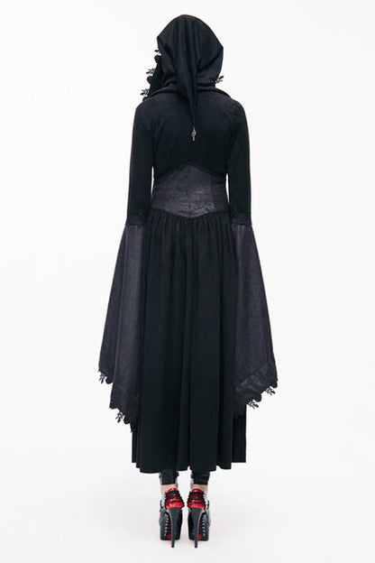 Gothic Black Pointed Hat Velveteen Floral Tunic Womens Coats