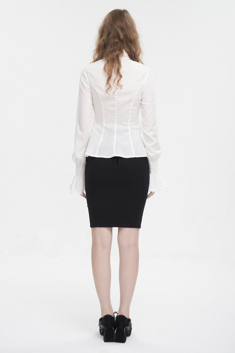 White Stand Collar Ruffled Women's Gothic Shirt