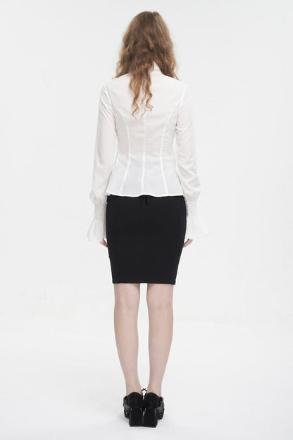 White Stand Collar Ruffled Women's Gothic Shirt