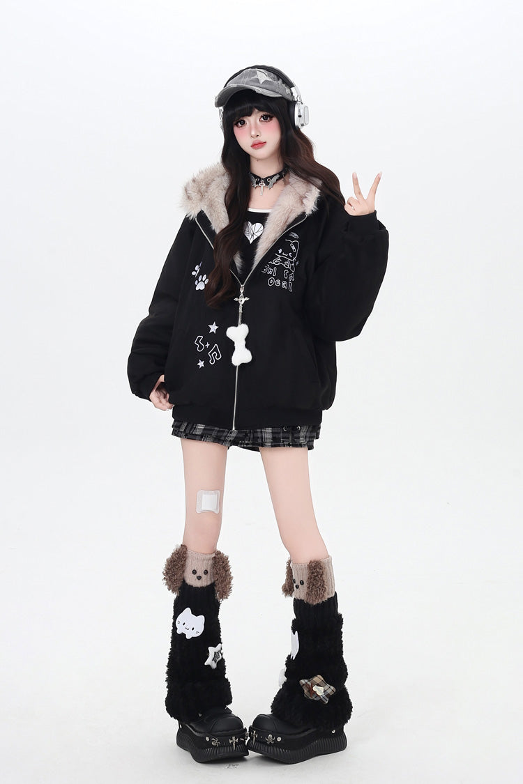 [First Generation Cute] Long Sleeves Print Cat Ear Hooded Zipper Sweet Lolita Coat 2 Colors