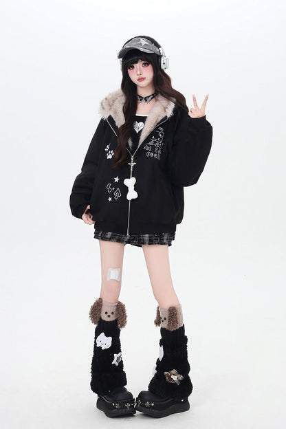 [First Generation Cute] Long Sleeves Print Cat Ear Hooded Zipper Sweet Lolita Coat 2 Colors
