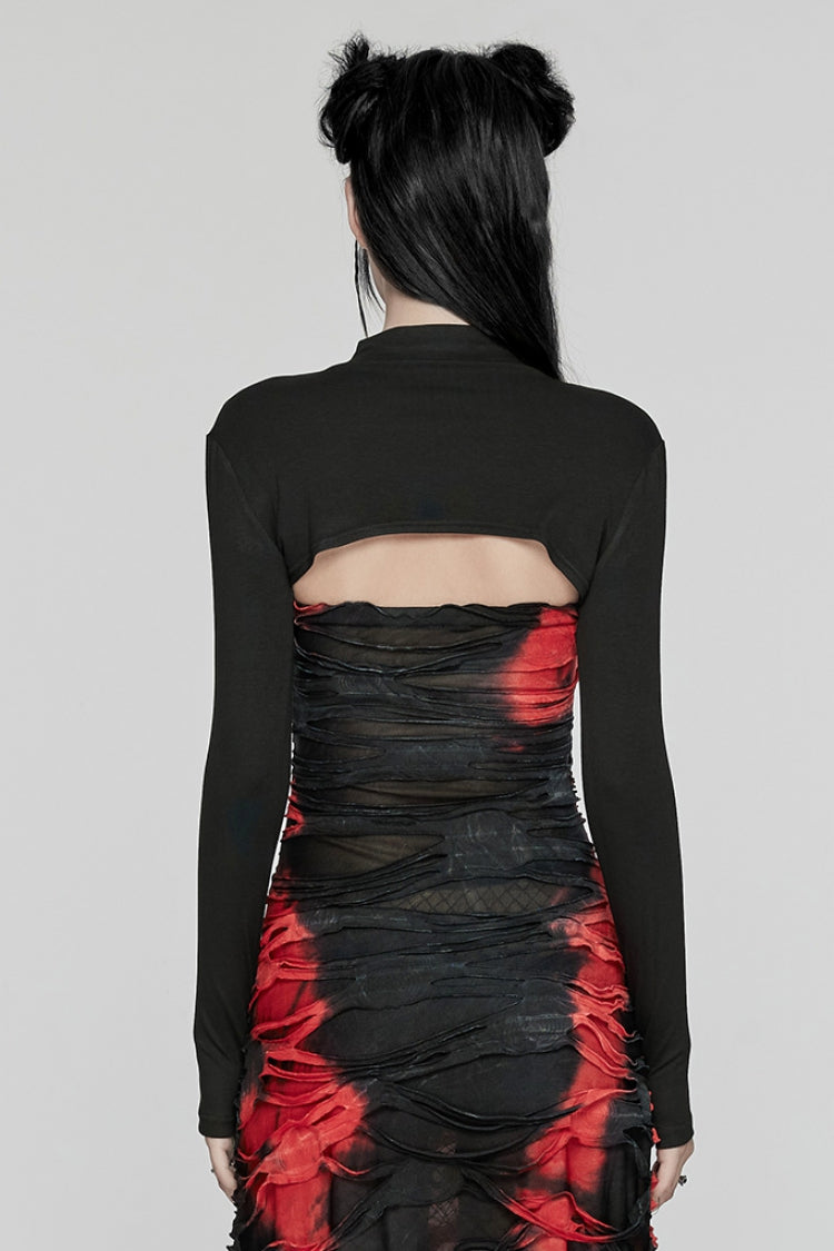 Black Solid Color Long Sleeves Women's Punk Cape