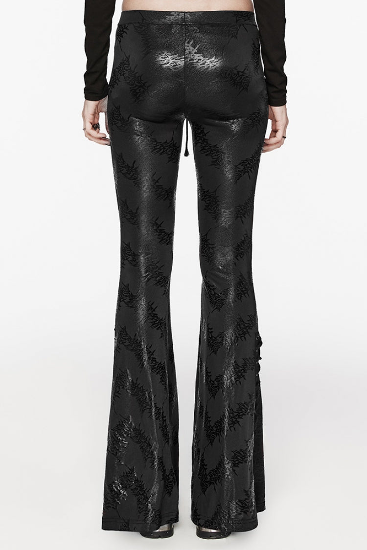 Low Waisted Thorns Print Lace-Up Women's Steampunk Flared Pants 2 Colors